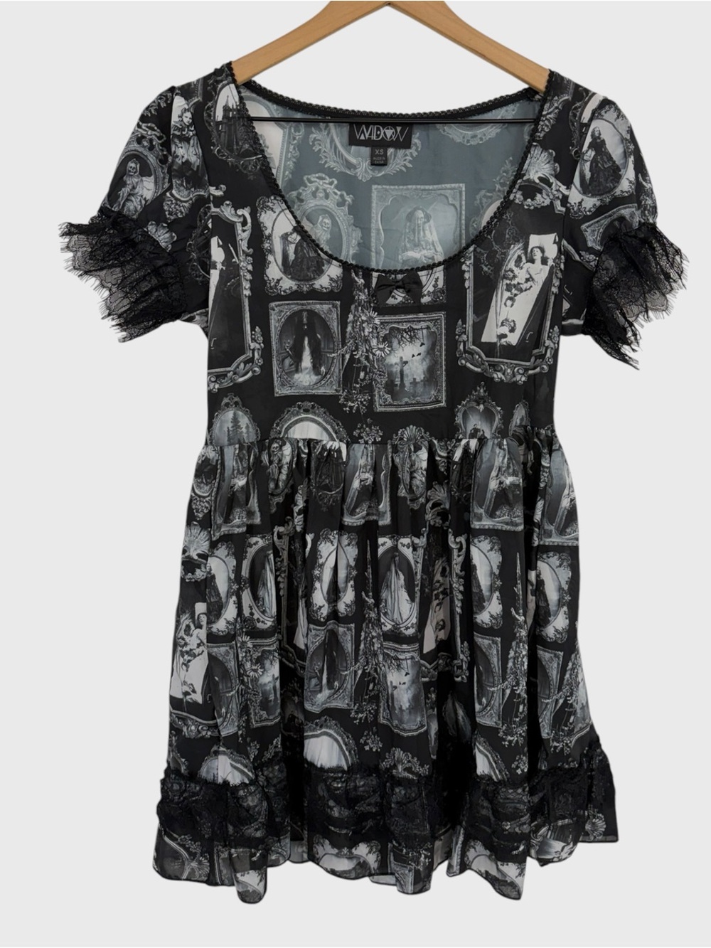 Widow Black White Forbidden Memories Creepy Photo Baby Doll Mini Dress Size XS - Picture 10 of 10